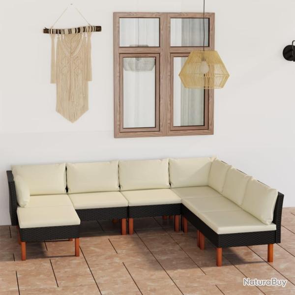 Salon de jardin 7 pcs avec coussins R�sine tress�e Noir