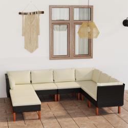 Salon de jardin 8 pcs avec coussins R&eacute;sine tress&eacute;e Noir