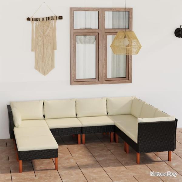 Salon de jardin 8 pcs avec coussins R�sine tress�e Noir