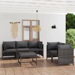 Salon de jardin 6 pcs avec coussins R&eacute;sine tress&eacute;e Gris