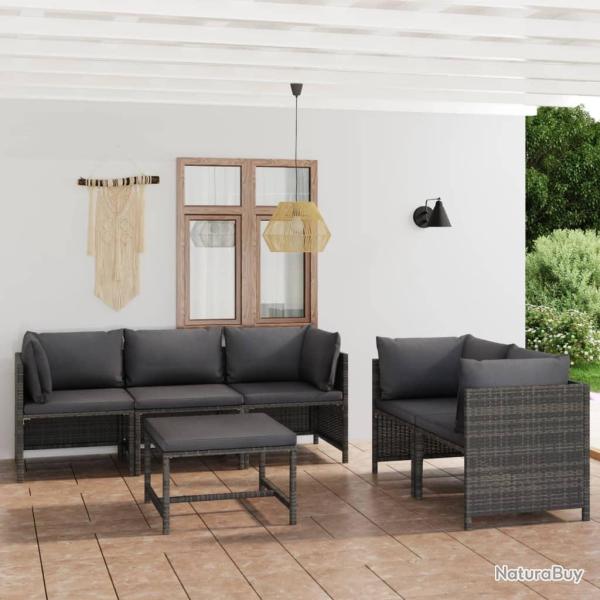 Salon de jardin 6 pcs avec coussins R�sine tress�e Gris