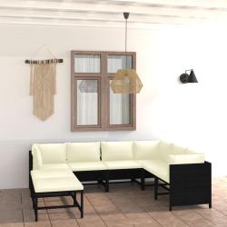 Salon de jardin 8 pcs avec coussins R&eacute;sine tress&eacute;e Noir