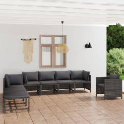 Salon de jardin 8 pcs avec coussins R&eacute;sine tress&eacute;e Gris