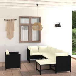Salon de jardin 7 pcs avec coussins R&eacute;sine tress&eacute;e Noir