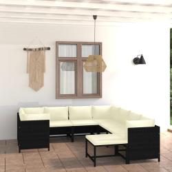 Salon de jardin 9 pcs avec coussins R&eacute;sine tress&eacute;e Noir