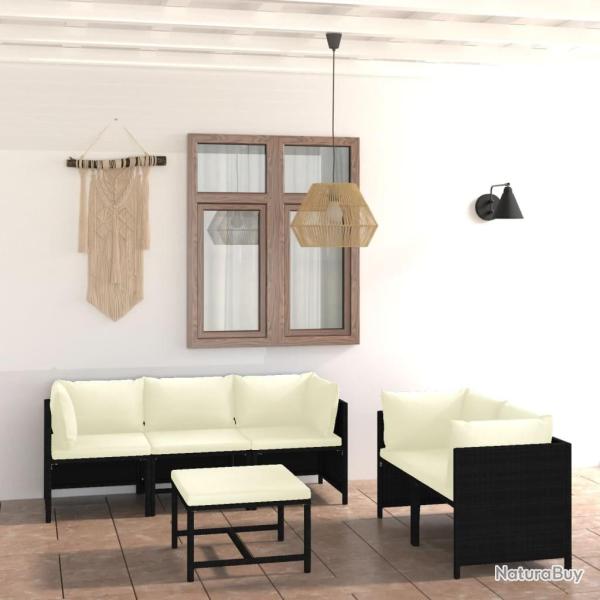 Salon de jardin 6 pcs avec coussins R�sine tress�e Noir