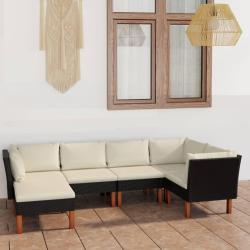 Salon de jardin 6 pcs avec coussins R&eacute;sine tress&eacute;e Noir