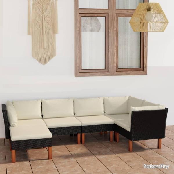 Salon de jardin 6 pcs avec coussins R�sine tress�e Noir
