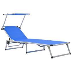 Chaise longue pliable avec toit Aluminium et textil&egrave;ne Bleu