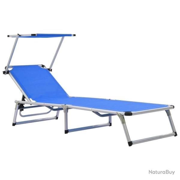 Chaise longue pliable avec toit Aluminium et textil�ne Bleu