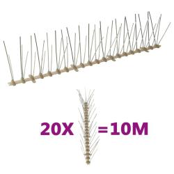 Ensemble de 20 pointes &agrave; 5 rang&eacute;es contre oiseaux Plastique 10m