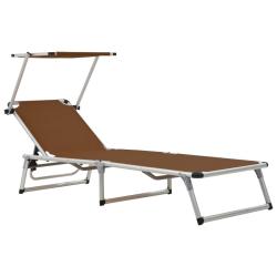 Chaise longue pliable avec auvent Aluminium et textil&egrave;ne Marron