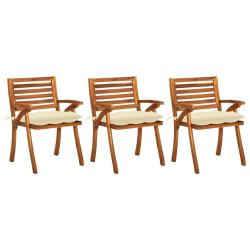 Chaises &agrave; manger de jardin avec coussins lot de 3 Acacia massif