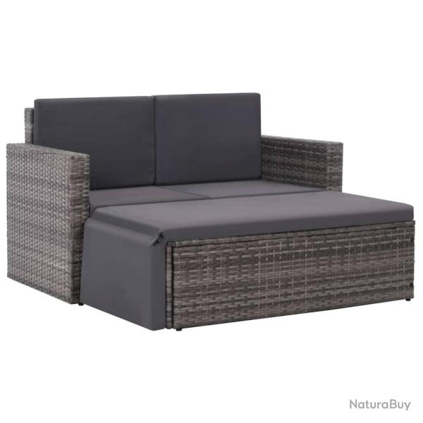 Salon de jardin 2 pcs avec coussins R�sine tress�e Gris