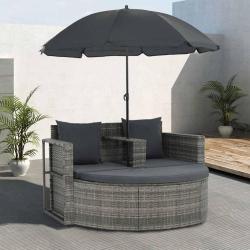 Canap&eacute; de jardin 2 places avec coussins et parasol Gris