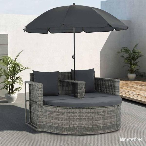 Canap� de jardin 2 places avec coussins et parasol Gris