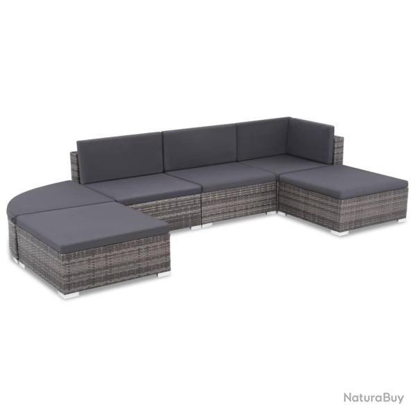 Salon de jardin 6 pi�ces avec coussins en r�sine tress�e grise