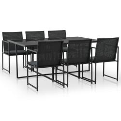 Ensemble &agrave; manger d'ext&eacute;rieur 7pcs coussins r&eacute;sine tress&eacute;e noir