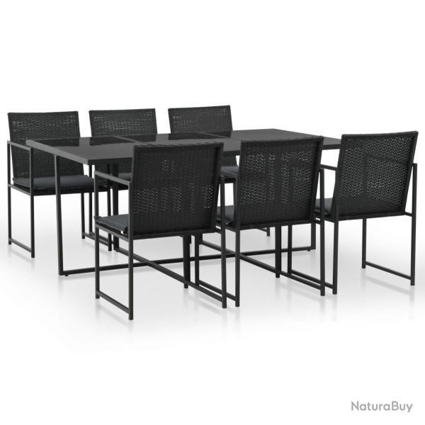 Ensemble � manger d'ext�rieur 7pcs coussins r�sine tress�e noir