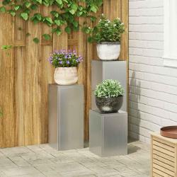 Support de Plante 3 pcs Argent Acier galvanis&eacute;