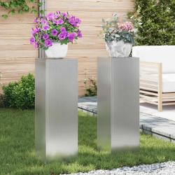 Support de Plante 2 pcs Argent 24 x 24 x 75 cm Acier galvanis&eacute;