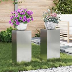 Support de Plante 2 pcs Argent 24 x 24 x 55 cm Acier galvanis&eacute;