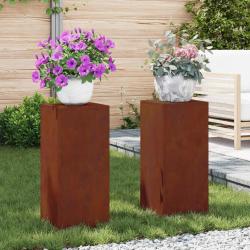 Support de Plante 2 pcs Rouill&eacute; 24 x 24 x 55 cm Acier patin&eacute;