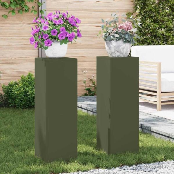 Support de Plante 2 pcs Vert olive 24 x 24 x 75 cm Acier