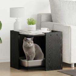 Enceinte pour bac &agrave; liti&egrave;re pour chat Ch&ecirc;ne noir