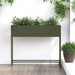 Bac de jardin sur&eacute;lev&eacute; Vert olive 100 x 26 x 82 cm Acier