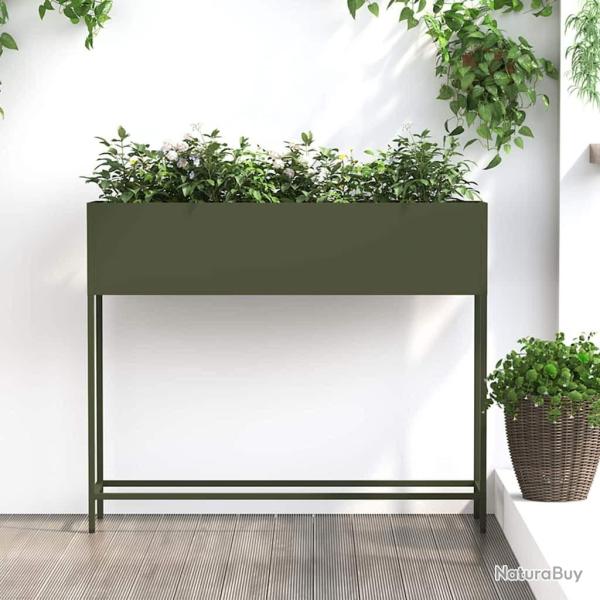 Bac de jardin sur�lev� Vert olive 100 x 26 x 82 cm Acier