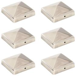Bouchons de poteau de cl&ocirc;ture pyramidaux 6 pcs Inox 91x91 mm