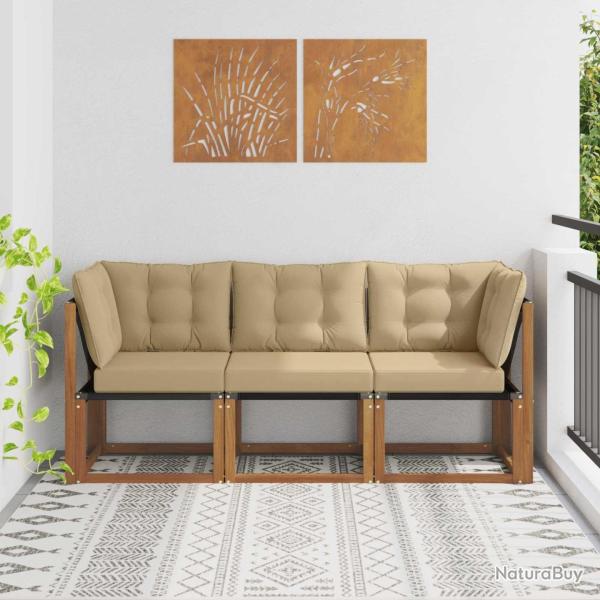Canap� d'ext�rieur milieu et coin avec coussin 3 Pi�ce Naturel