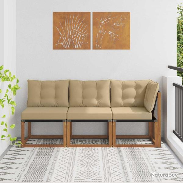 Canap� d'ext�rieur milieu et coin avec coussin 3 Pi�ce Naturel