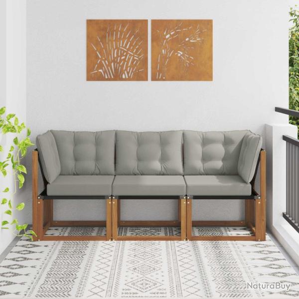 Canap� d'ext�rieur milieu et coin avec coussin 3 Pi�ce Naturel
