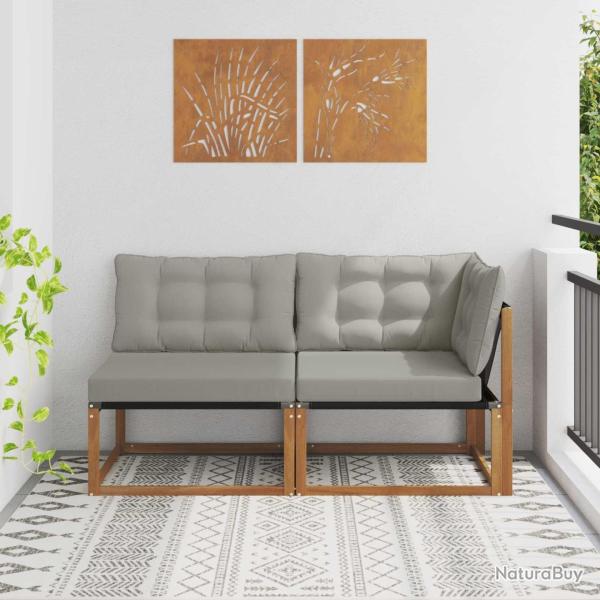 Canap� d'ext�rieur milieu et coin avec coussin 2 Pi�ce Naturel