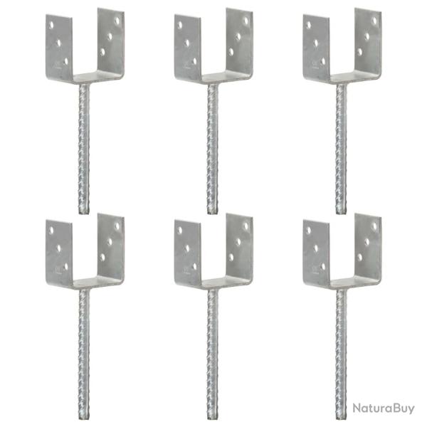 Piquets de cl�ture 6 pcs Argent� 9x6x30 cm Acier galvanis�