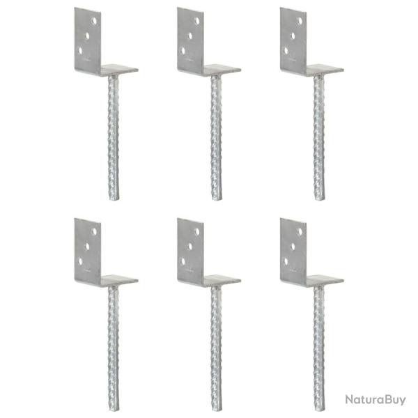 Piquets de cl�ture 6 pcs Argent� 8x6x30 cm Acier galvanis�