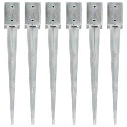 Piquets au sol 6 pcs Argent&eacute; 9x9x75 cm Acier galvanis&eacute;