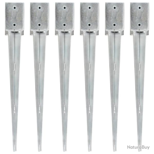 Piquets au sol 6 pcs Argent� 9x9x75 cm Acier galvanis�
