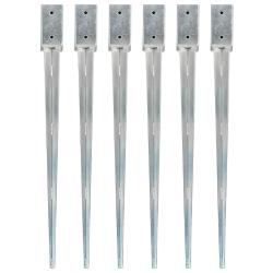 Piquets au sol 6 pcs Argent&eacute; 7x7x90 cm Acier galvanis&eacute;