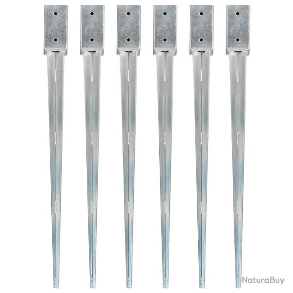 Piquets au sol 6 pcs Argent� 7x7x90 cm Acier galvanis�