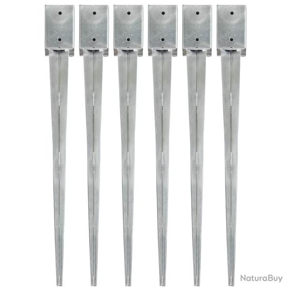 Piquets au sol 6 pcs Argent� 9x9x90 cm Acier galvanis�