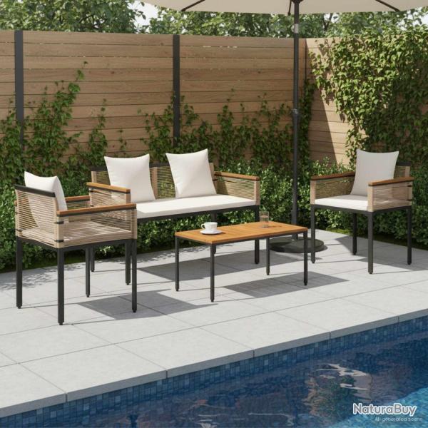 Ensemble de meubles d'ext�rieur Beige et blanc cr�me polyrotin