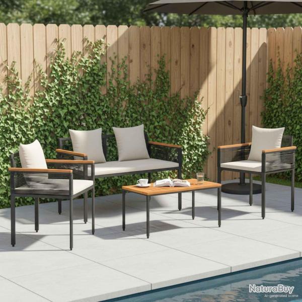 Ensemble de meubles d'ext�rieur Noir et blanc cr�me polyrotin