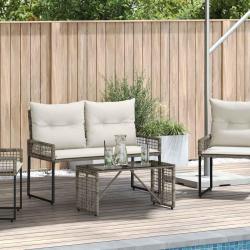 Table de jardin Gris et Noir 80 x 40 x 40 cm Rattan PE et Verre