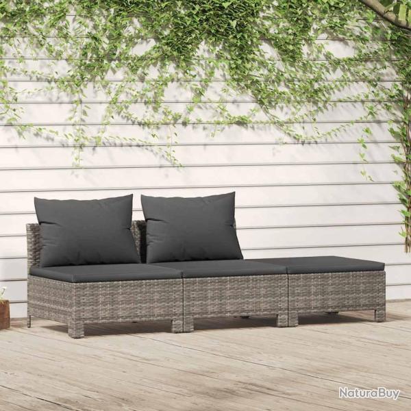 Salon de jardin 3 pi�ces avec coussins en polyrotin gris