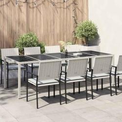 Table de jardin blanc 250x100x75 cm r&eacute;sine tress&eacute;e verre tremp&eacute;