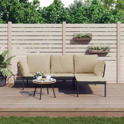 Salon de jardin 3 pcs avec coussins beiges r&eacute;sine tress&eacute;e