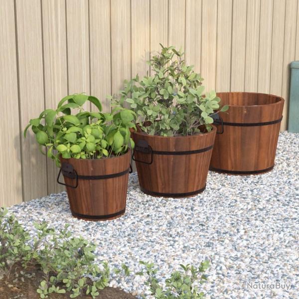 Ensemble de jardini�re godet 3 pcs bois massif de sapin
